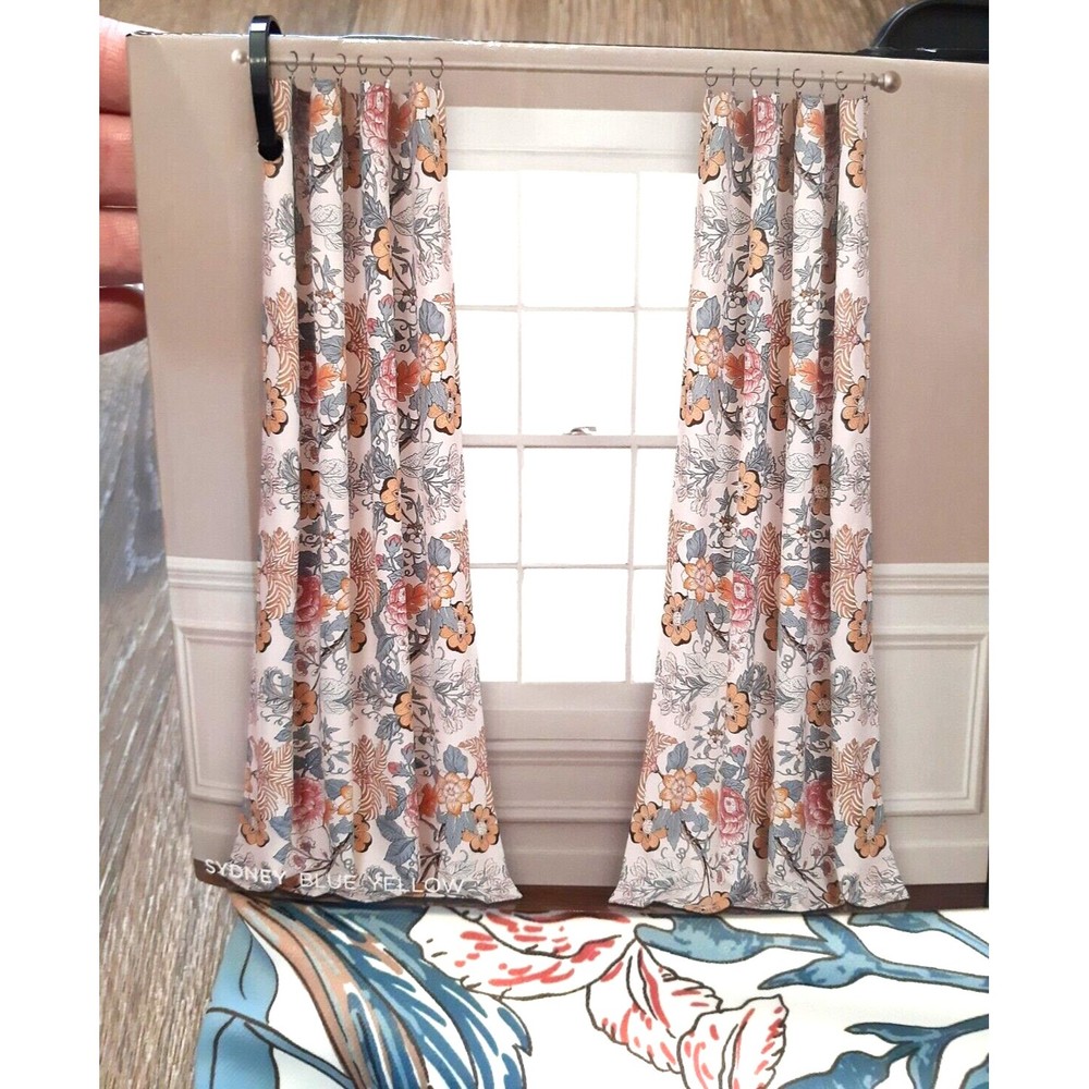 52"x95" Window Curtains Half Moon Floral Print Sydney 2 Panels Light Filtering